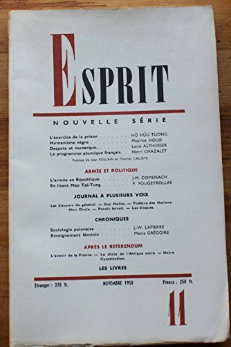 esprit n, 11 de novembre 1958 - vingt-sixième année